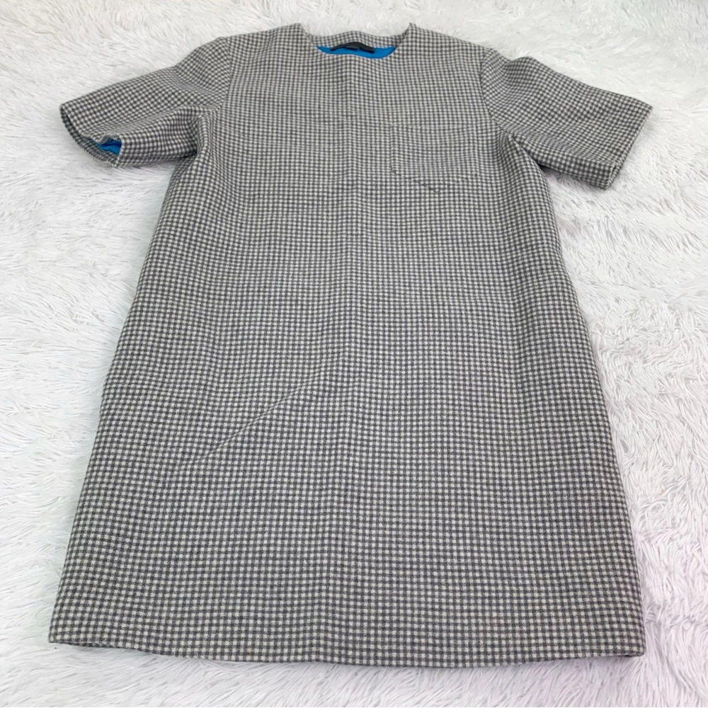 Alexander Wang Gray short sleeve gingham Checkered wool blend shift dress
